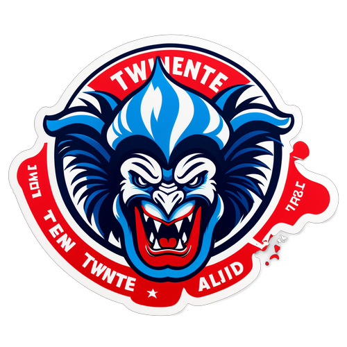 Een sticker van een Twente-fan met een zege-symboliek