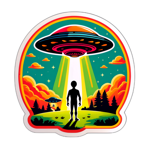 Retro Alien Abduction Scene Sticker