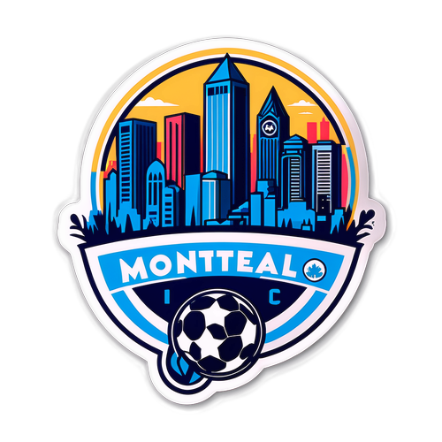 Stiker Logo Montreal Impact dan Inter Miami dengan Latar Belakang Garis Skyline Montreal