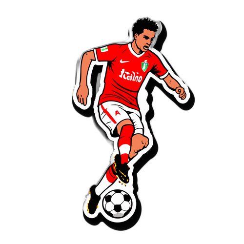 Diseño de una pegatina 'Sportivo Italiano' con un jugador de fútbol en acción