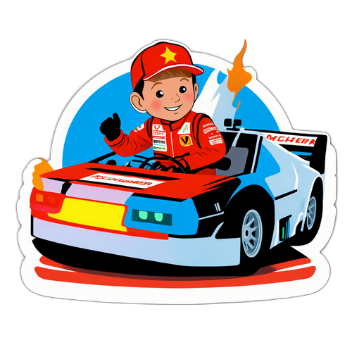 Наклейка Шумахера, подготовленного к старту, сPromise 'Назад в будущее, я вернусь!'