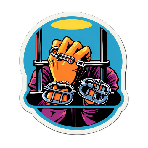 Sticker die de essentie van gevangenen weergeeft met tralies en handboeien