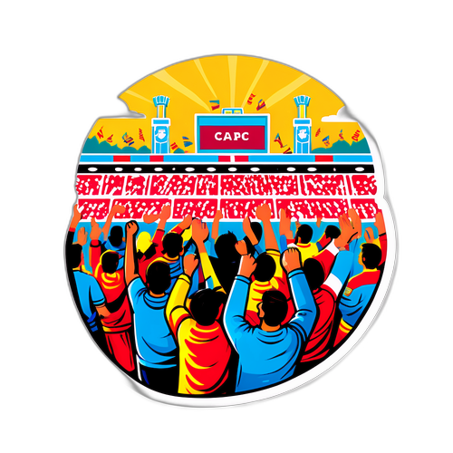 Afbeelding van een voetbalwedstrijd in Barcelona met juichende fans in de tribunes