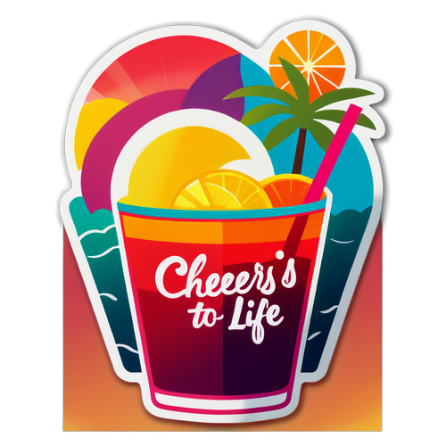 Kleurvolle drinkbeker met fruitige cocktails en zonsondergangthema