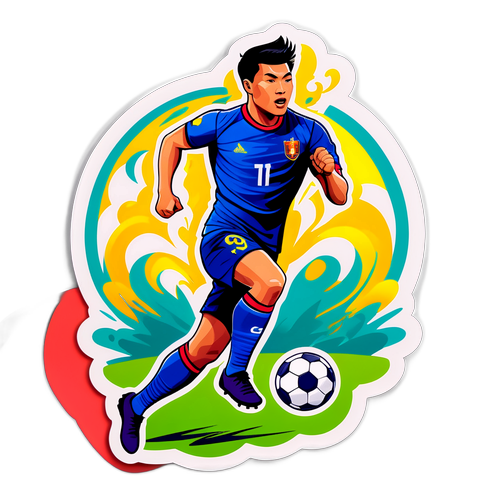 Hình dán màu sắc nổi bật của Khuất Văn Khang trong trận đấu bóng đá