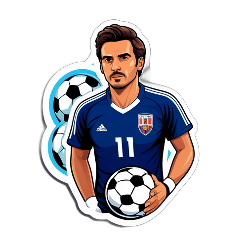 Sticker de Flavio Azzaro rodeado de balones de fútbol