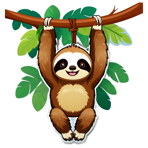 Cute Sloth Hanging from Tree Branch