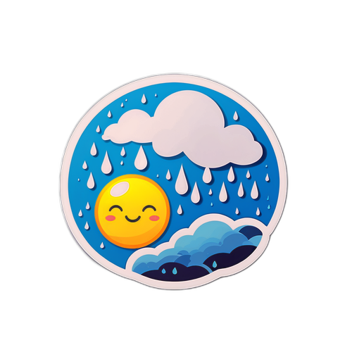 Sticker Bertemakan Cuaca dengan Titik Hujan dan Matahari