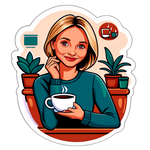 Cameron Diaz s šálkem kávy v útulné kavárně