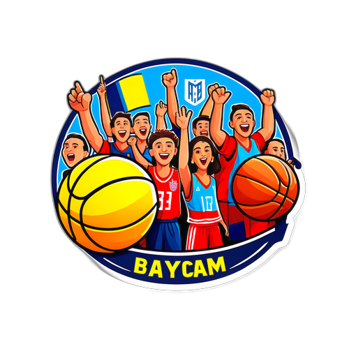 מדבקה צבעונית שממחישה את ההתרגשות במשחק כדורסל חי