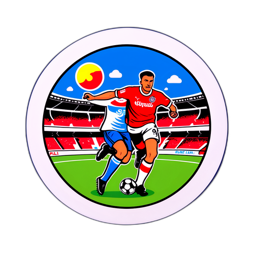 สติกเกอร์ซันค์ต pauli ที่มีภาพการแข่งขันฟุตบอลบนสนามกับเลบิซิก