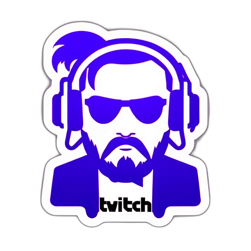 Наліпка з логотипом Twitch та ілюстрацією стрімера з віртуальними елементами