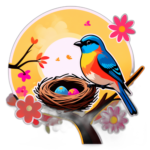 春天的小鸟和花朵