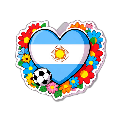 Arjantin Bayrağı Temalı Kalp ve Futbol Sticker'ı