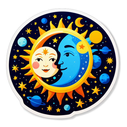 Celestial Theme Sticker with Sun, Moon, and Stars