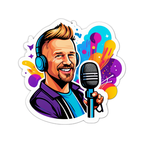 Speelse sticker van Bjorn Soenens met microfoon