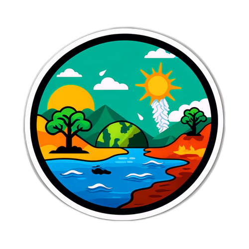 地球温暖化の影響を受けた実際の状況を描いたステッカー