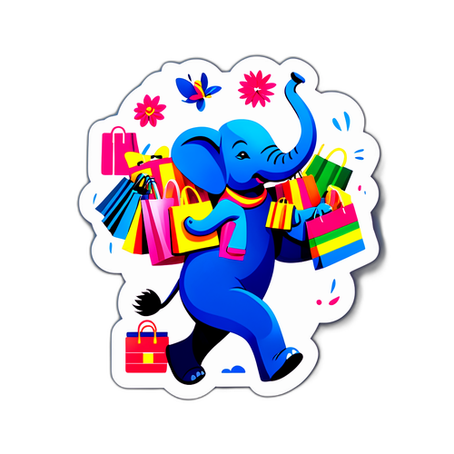 Autocollant de Prime Day avec un éléphant portant des sacs de shopping