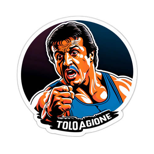 Design di un adesivo di Sylvester Stallone in posizione drammatica