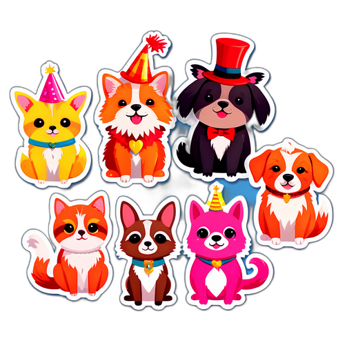 खुशियों के लिए प्यारे जानवरों का स्टिकर