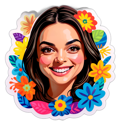 Mila Kunis mosolygó arca virágos motívumokkal