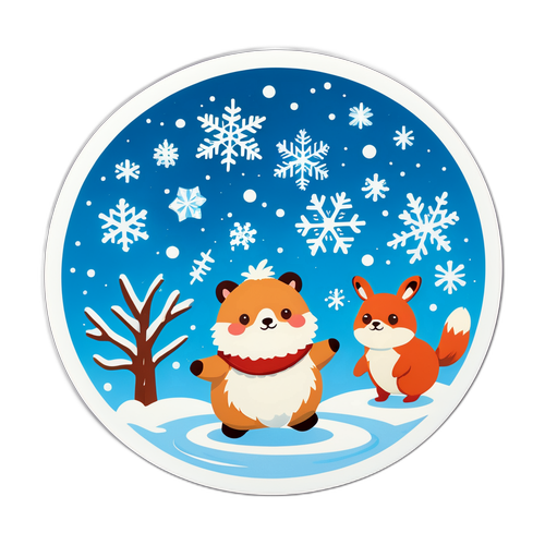 かわいい雪の小さな動物たちのステッカー
