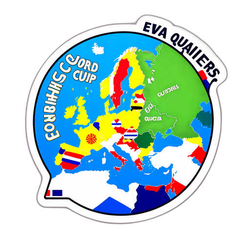 Sticker bản đồ châu Âu với các quốc gia và dòng chữ 'European World Cup Qualifiers'