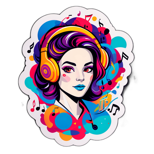 Kleurrijke sticker met portret van Julie Vanloo