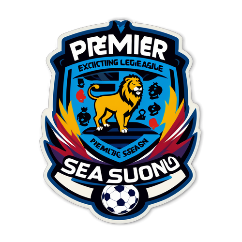 Sticker về Premier League với bóng đá, cầu thủ và chữ 'Mùa giải thú vị!'