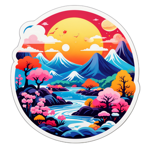 令和のロマンスをテーマにした幻想的な風景とキャラクターのコンビネーション