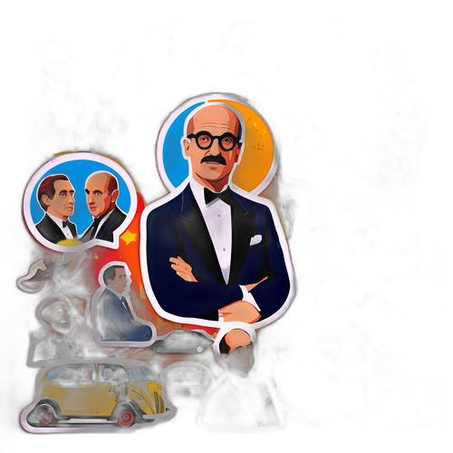 Ikonikus jelenetek Stanley Tucci filmjeiből, kollázs stílusban, vicces karakterekkel