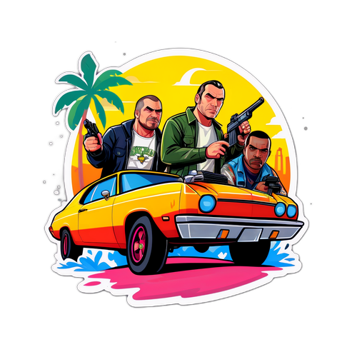Autocollant amusant représentant GTA 5 en style cartoon