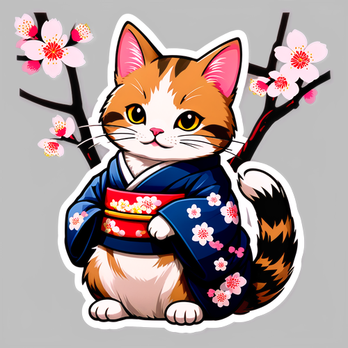 和服猫与樱花树