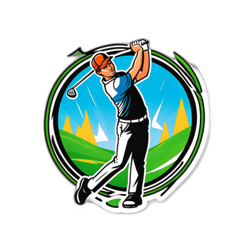 Stilisert klistremerke av Luke Littler som svinger golfkøllen