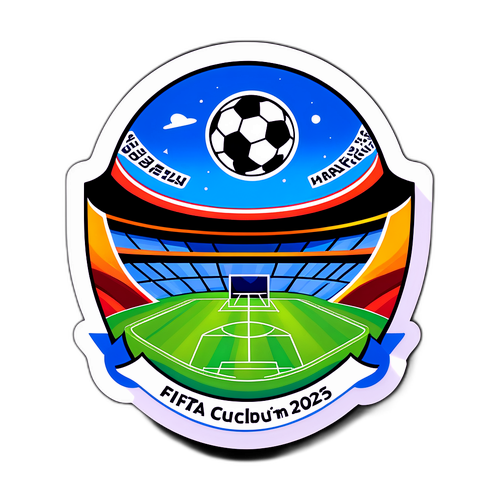 Sticker với hình ảnh sân vận động và bóng bay lên, đại diện cho FIFA Club WC 2025