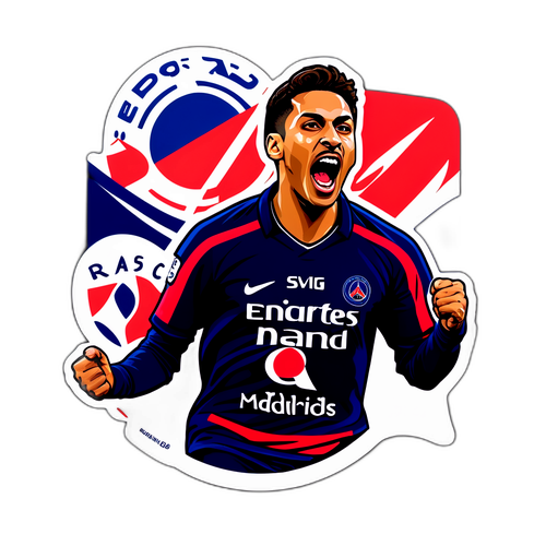 Een sticker van een spannend moment van PSG – Real Madrid met onverwachte wendingen.