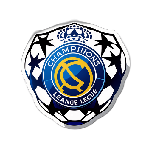 Стикер с логотипом Лиги чемпионов, окружённым футбольными мячами