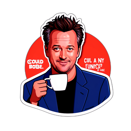 Leuke sticker van Matthew Perry met een koffiekopje