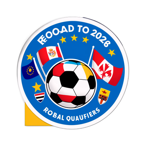 2026 विश्व कप क्वालिफायर के लिए फुटबॉल और झंडे के साथ सॉकर-थीम वाला स्टिकर