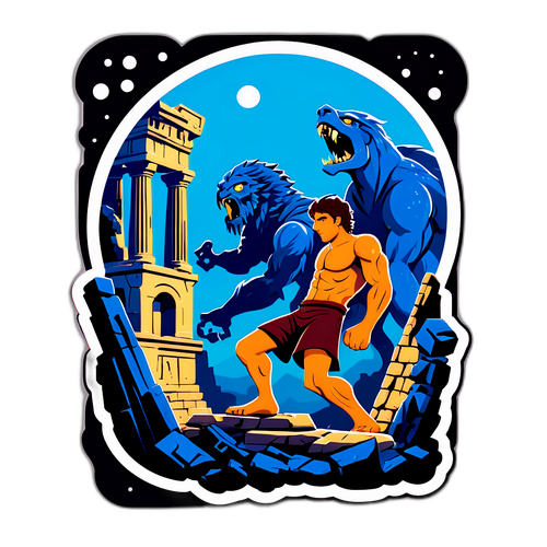 Heroic Percy Jackson vs. Giant Monster