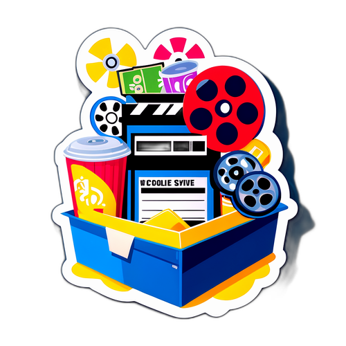 Tiket Panggung dengan Reel Filem dan Watak Menarik