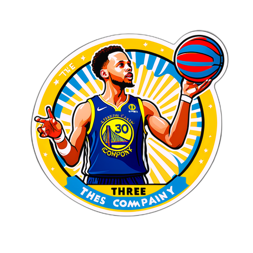 Retro-Style Sticker of Stephen Curry Shooting a Three-Pointer