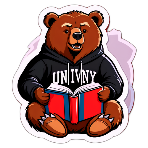 Brun universitetsmaskot läser en bok