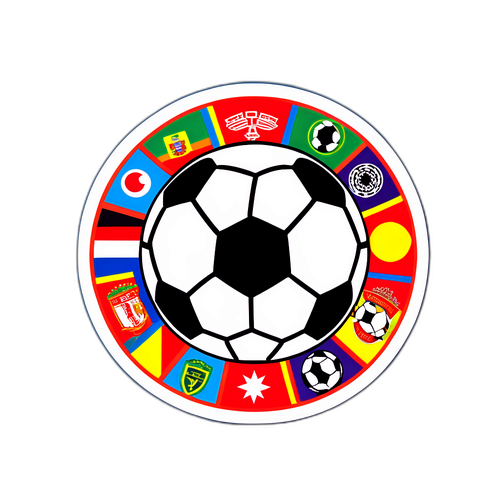 Hauska tarra, joka esittää jalkapalloa ympäri maailman kulttuurisymboleilla