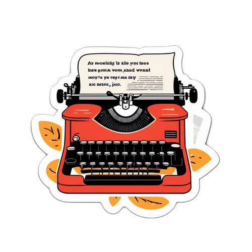 A Motivational Sticker Featuring a Vintage Typewriter and Journal
