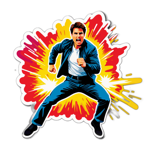 Autocolant cu Tom Cruise în scenă de acțiune explozivă