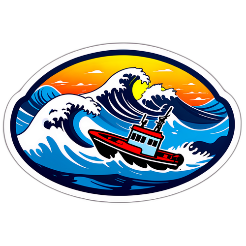 מדבקת סירה מדהימה של Meno Shipping Rescue עם ים וגלים