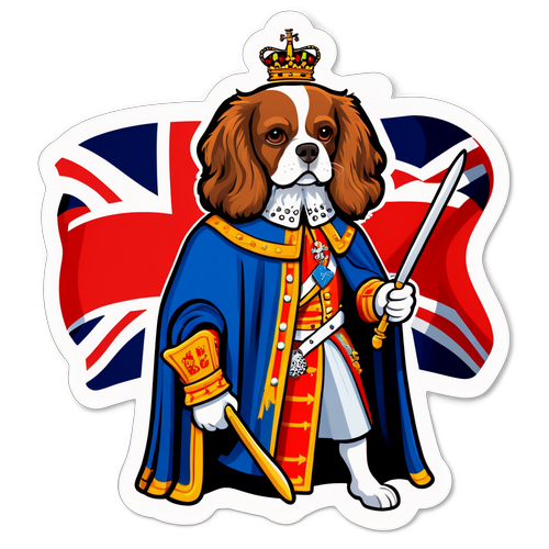 Illustrer Kong Charles med det britiske flag og monarkiets symboler