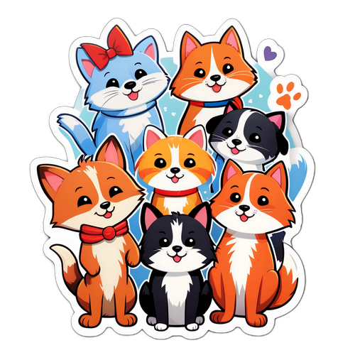 प्यारे प्यारे पालतू जानवरों का स्टिकर