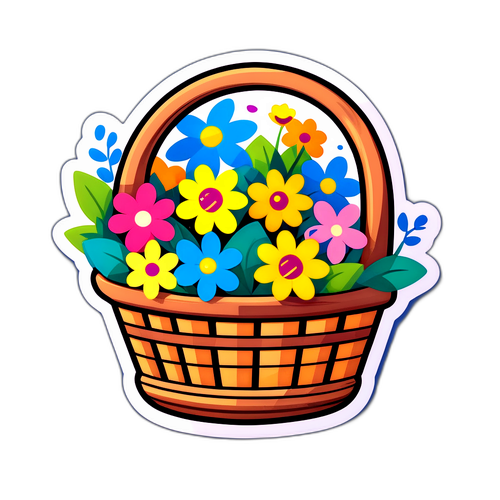 מדבקה כיפית של סל פרחים